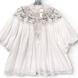Anthropologie White Lace Blouse High Neck Victorian Boho Romantic Plus Size 1X